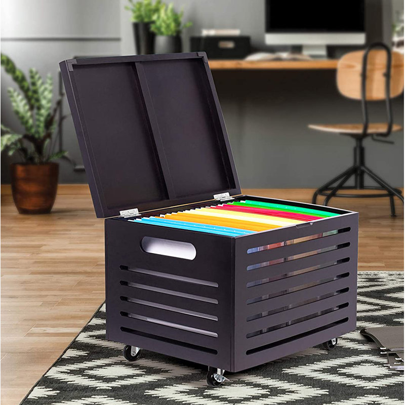 Birdrock Home Rolling File Storage Organizer Box With Lid (NEW VERSION) Bamboo Decorative